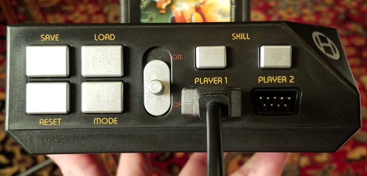Control buttons on the front of the RetroN 77 - including Save and Load