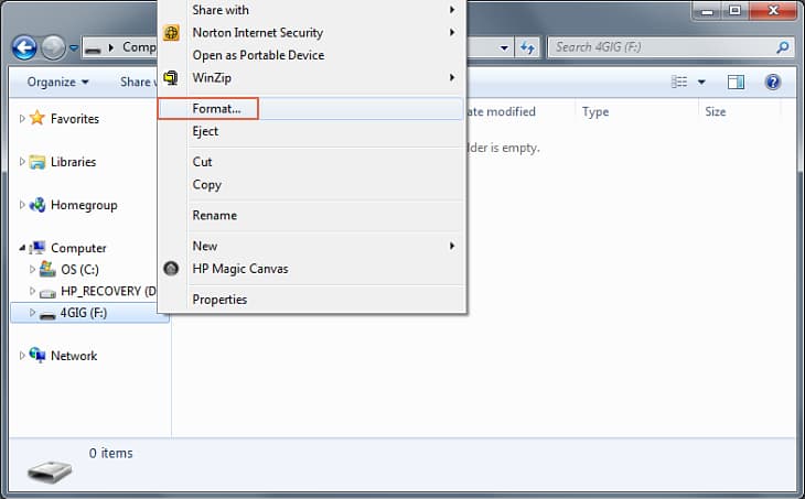Windows Format - SD card drive