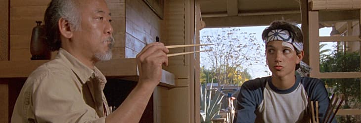 Daniel and Mr. Miyagi in The Karate Kid