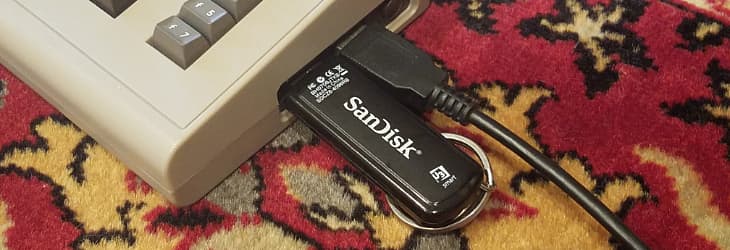 My USB thumb drive plugged into the C64 Mini