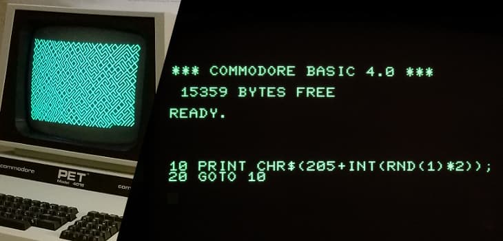 My Commodore PET running a simple pattern generator in BASIC