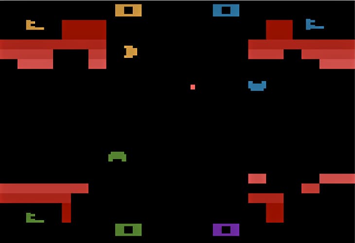 Gameplay in Warlords on the Atari 2600 is fast and furious with 4 players