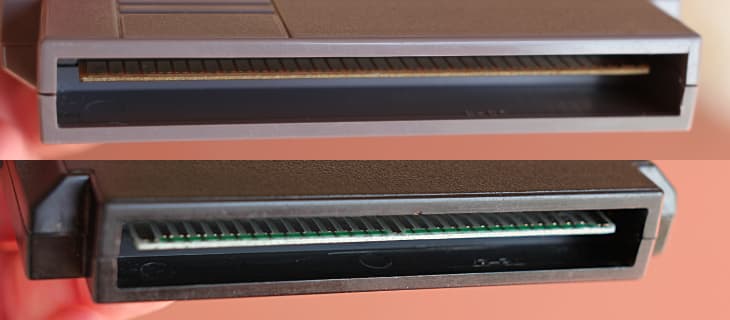 72-pin NES cartridge compared to 60-pin Famicom cartridge
